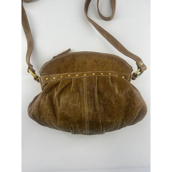 Vintage Innue Purse Tan Brown Italian Leather Crossbody Bag Medium Boho Zipper - Picture 6 of 13